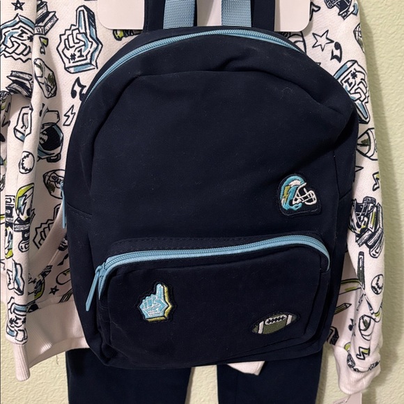 Flapdoodles Sports 3 Piece Set Sweatsuit Jogger Hoodie Navy Backpack Fun Patches - Picture 3 of 10